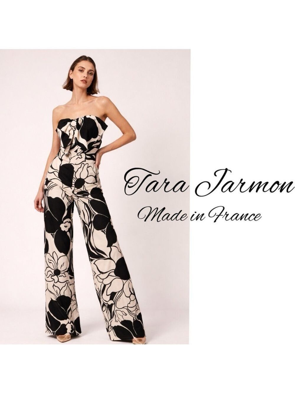 NWRT $400 USD Tara Jarmon Paris Strapless Floral Jumpsuit Made in France